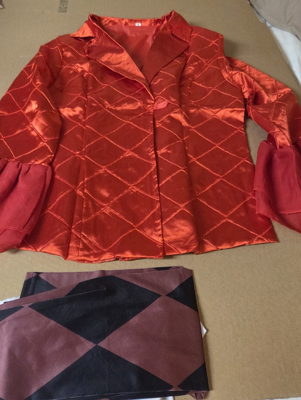 Red Satin Quilted Button-Front Jacket Costume